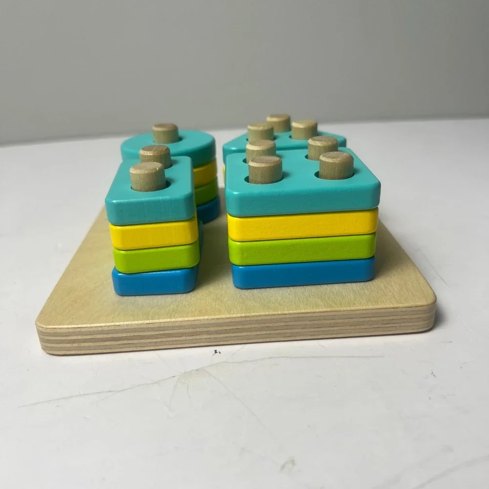Lovevery Wooden Geometric Peg Puzzle Toddler Multicolor Montessori Stacker Toy